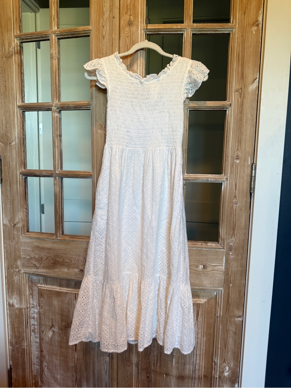 Women’s Dondolo White Eyelet Midi Dress with Ruffle Sleeves